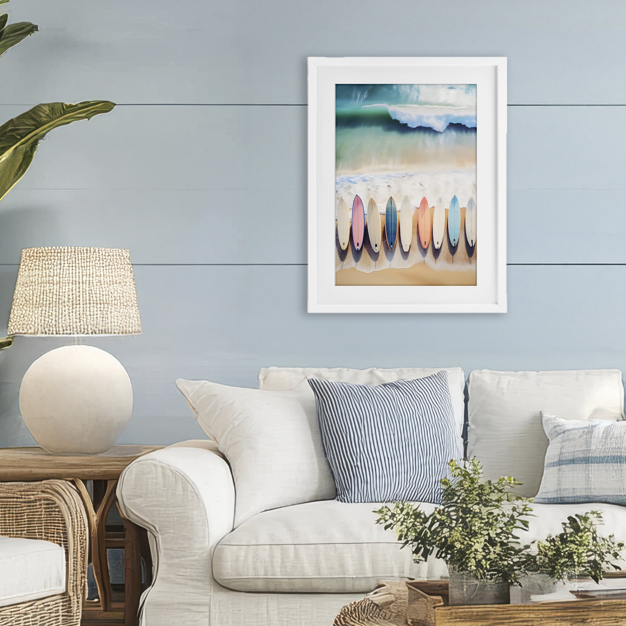Stupell Industries Aerial View Surfboards Shoreline White Framed Print Under Glass, design by Creative Studio