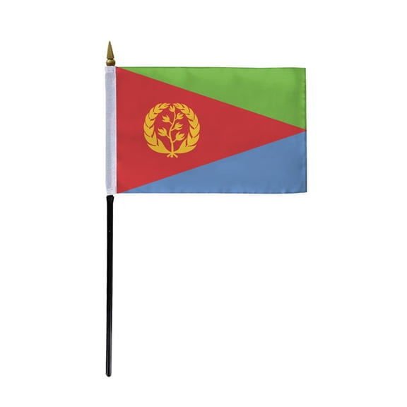 AGAS Eritrea Flag 4x6 inch - 11" Plastic Pole 100% Polyester Stitched Edges Eritrean National Mini Flag on a Stick