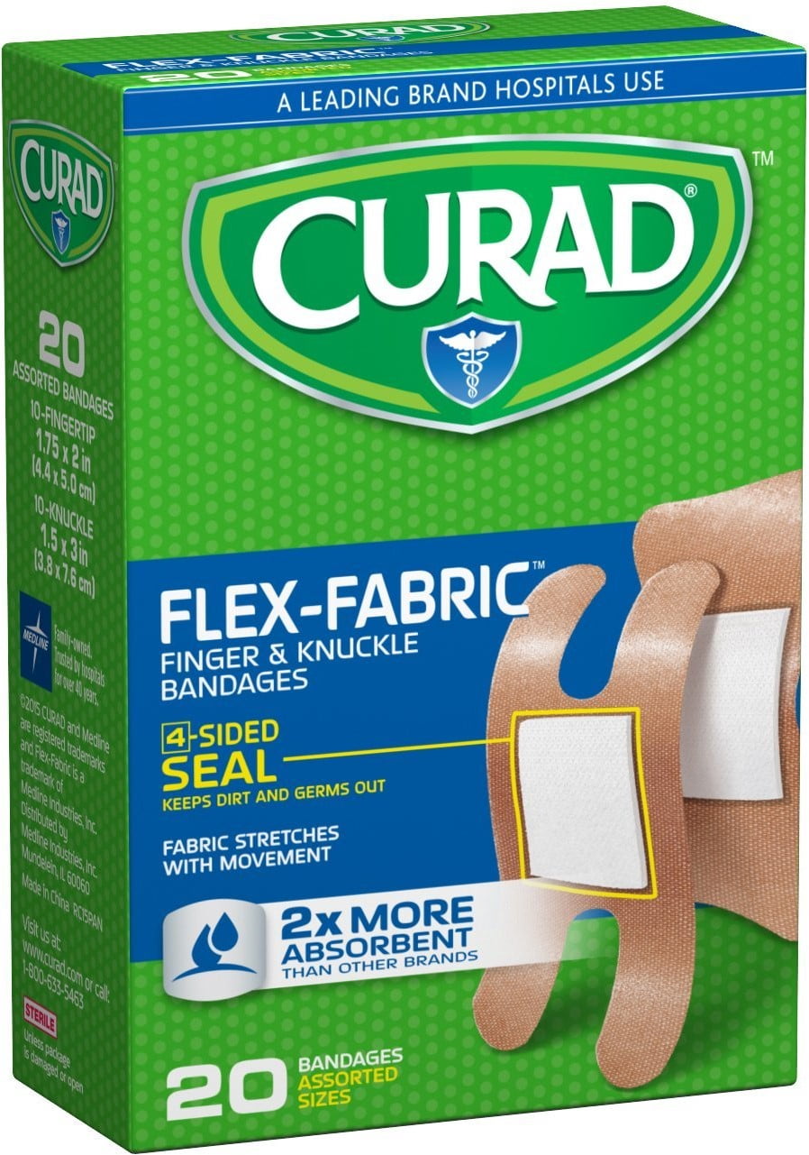 Curad FlexFabric Fingertip & Knuckle Bandages, Assorted 20 ea (Pack of