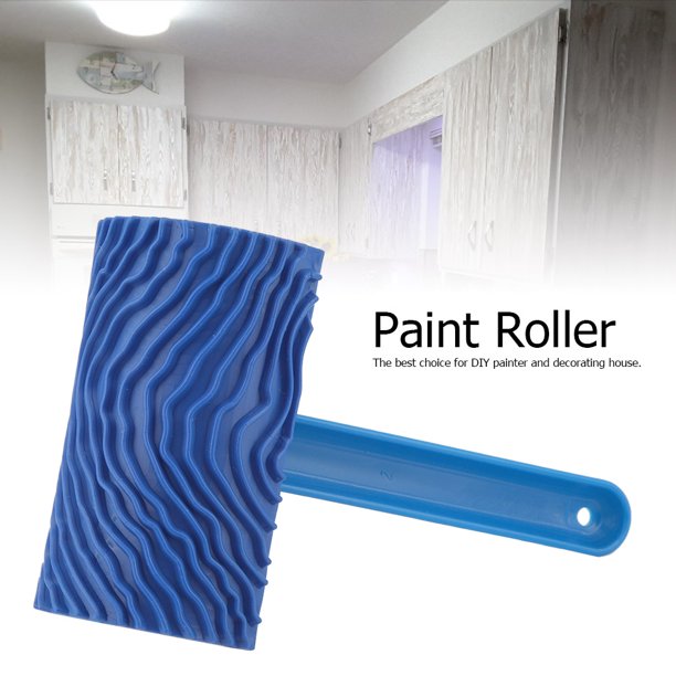 OTVIAP Blue Rubber Wood Grain Effect Paint Roller with Handle DIY Wall