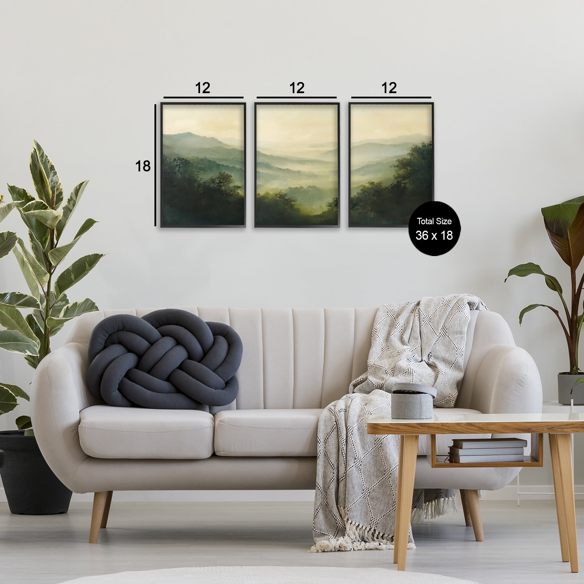 Stupell Industries Through The Haze Mountain Panorama 3 Piece Black Framed Giclee Art Set, design by Petal Prints Design