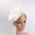 thumbnail image 6 of Eosunjian Cocktail Tea Party Women Headwear Fascinators Hat Feather Floral Mesh Hair Clip (White), 6 of 13