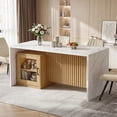 thumbnail image 3 of Hawsaiy 5 Piece Dining Table Set for 4, 63" Faux Marble Kitchen Table with LED Lights & Storage Cabinet and 4 Upholstered Dining Chairs, Modern Rectangular Dining Room Furniture Set, White, 3 of 9