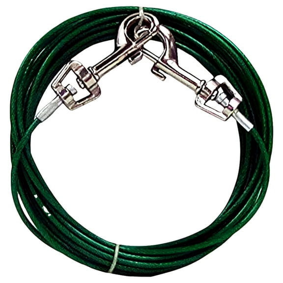 Prestige 20ft Puppy Tie-Out Cable | Tangle-Free Vinyl-Coated Leash with Twin-Swivel Snaps, For Small Dogs