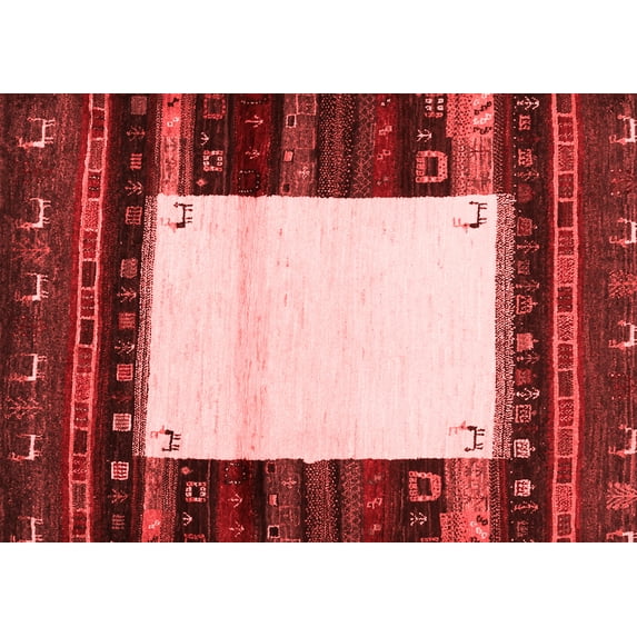 Ahgly Company Indoor Rectangle Abstract Red Contemporary Area Rugs, 2' x 3'