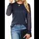 thumbnail image 1 of Blusas de Punto Gofre para Mujer, Blusas Elegantes Informales de Negocios, Camisas de Trabajo de Larga con Encaje, Ropa de Otoño. Azul Marino L, 1 of 10