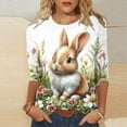 thumbnail image 2 of VKOYWKM Womens Summer Tops 3/4 Sleeve Easter Shirts Easter Eggs Bunny Print Tee Tops Crew Neck Holiday T Shirts Cute Family Happy Easter Clothes, 2 of 6