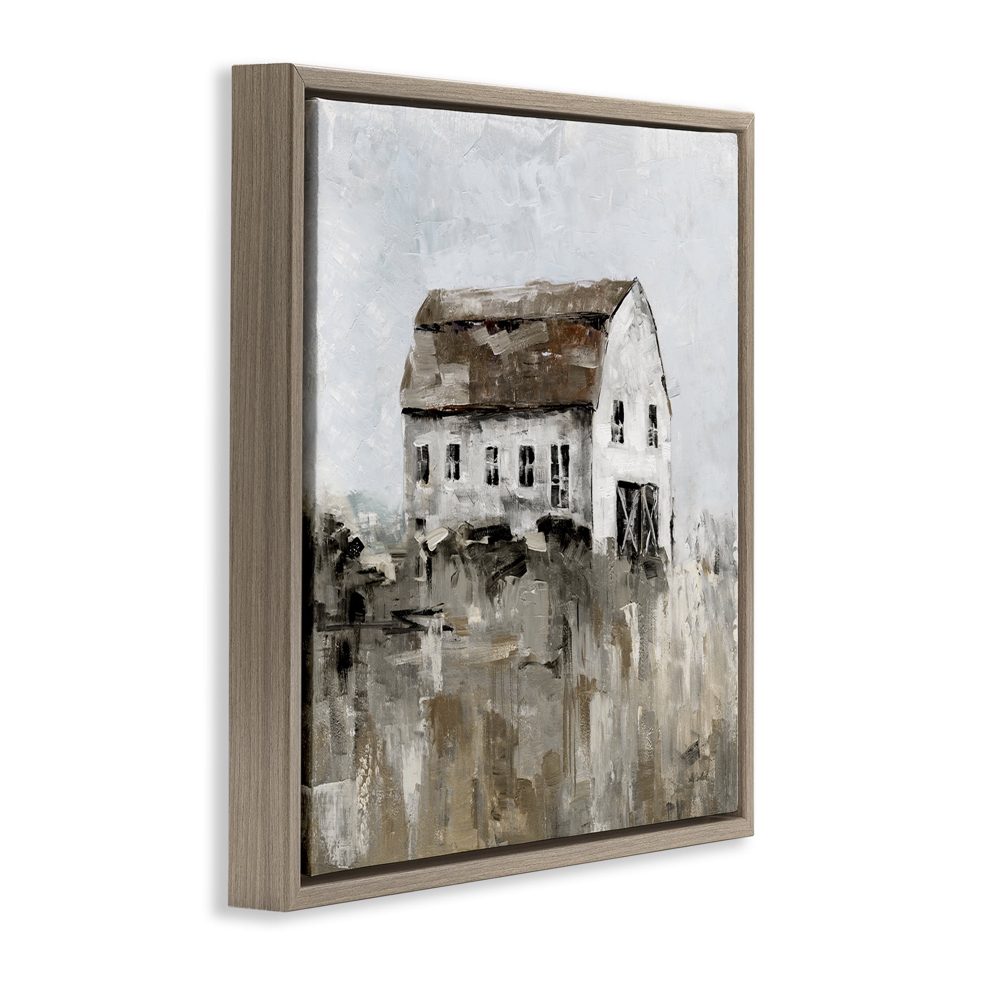 Stupell Industries Rustic Muted Farmhouse Landscape & Nature Painting Brown Floater Framed Canvas Art Print Wall Art, 18 x 18