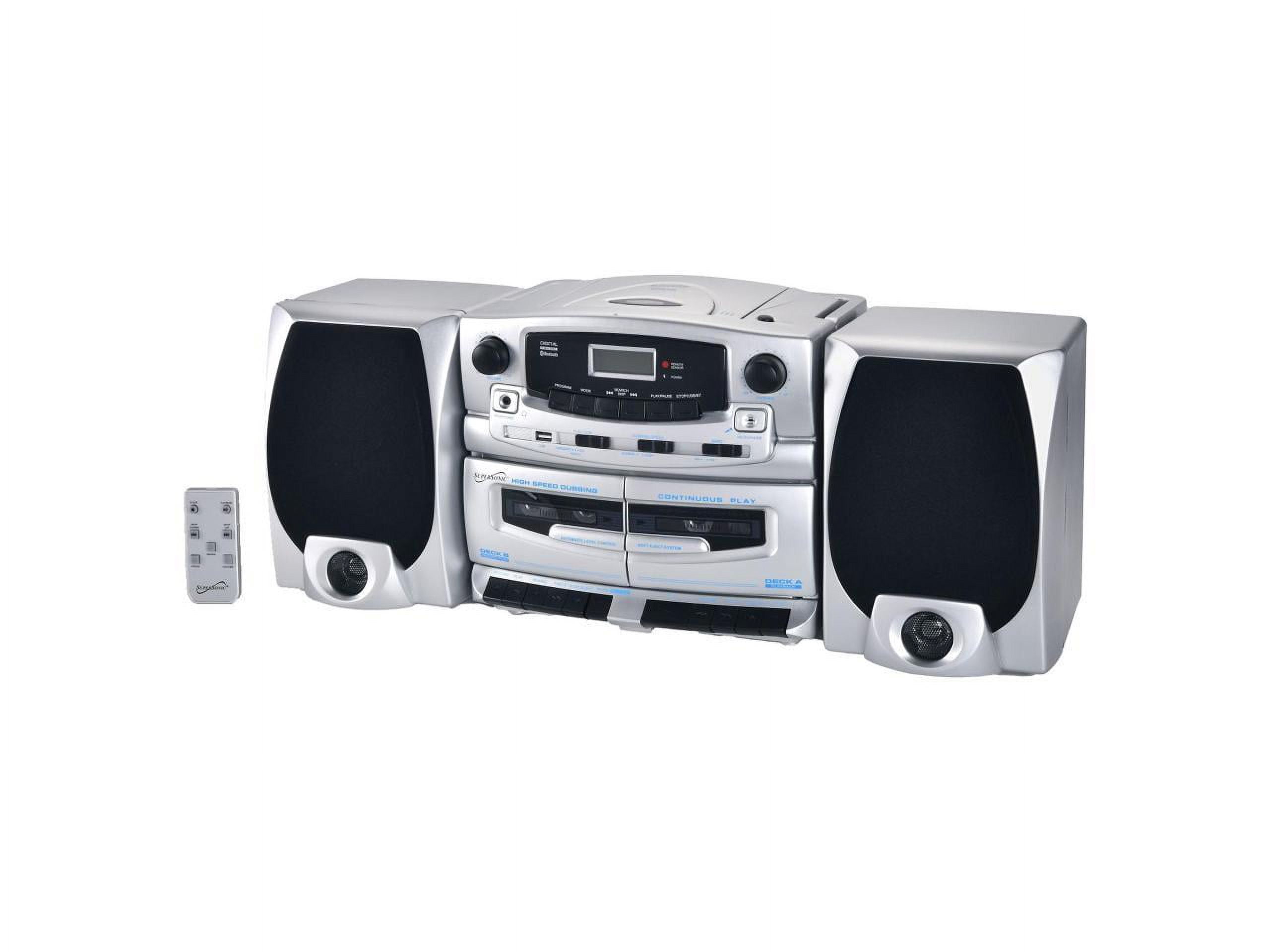 Supersonic SC-2121BT Bluetooth Entertainment Audio System, Bluetooth 5.0, op Loading MP3/CD Player, AM/FM Radio, USB Input, Double Cassette Recorder, High-Performance Detachable Speakers, AC/DC