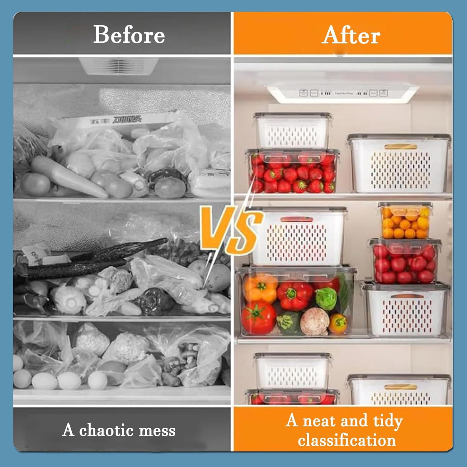 Food Storage Containers For Fridge With Removable Colander, BPA Free Produce Saver, Transparent Fruit Box with Drain Basket for Veggies and Kitchen