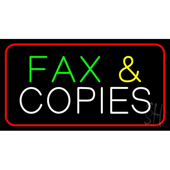 Fax and Copies Red Border LED Neon Sign 13 x 24 - inches, Clear Edge Cut Acrylic Backing, with Dimmer - Bright and Premium built indoor LED Neon Sign for Computer & Electronics store decor.