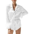 thumbnail image 4 of FRSASU Pajamas Set for Women with Feather Cuffs, Satin Long Sleeve Button Down Sleepwear Nightwear Loungewear Soft Sets White, 4 of 4