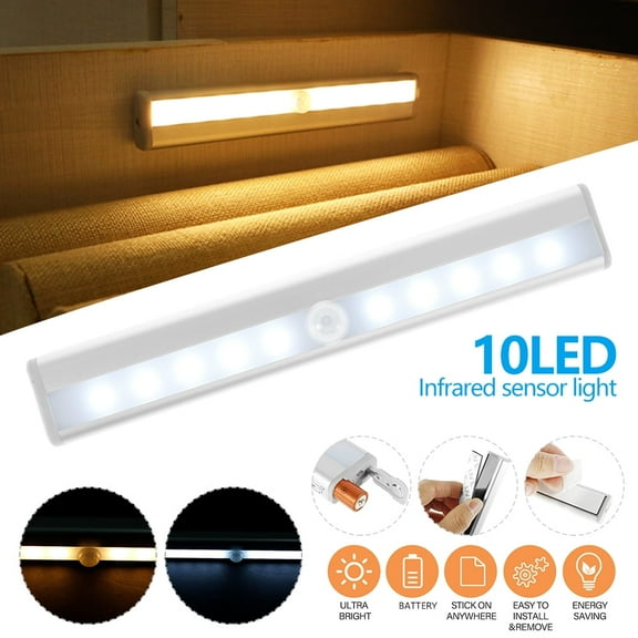Motion Sensor Cabinet Lights, 10 LED Closet Lights Operated Magnetic Under Cabinet Lights Strip Stick Up Night Lights Bar for Closet Kitchen Hallway Stair