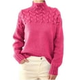 thumbnail image 2 of Nfurl Womens Turtleneck Sweaters Cozy Long Sleeve Cable Knit Sweater Casual Solid Color Pullover Sweaters 2025 Fall Jumper Tops Hot Pink L, 2 of 9