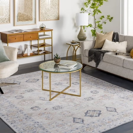 Surya Area Rug 5' x 7' Living Room Bedroom Traditional Floral Beige/Rust/Blue Low Pile Polyester Machine Washable Stain Resistant ALY2302-537