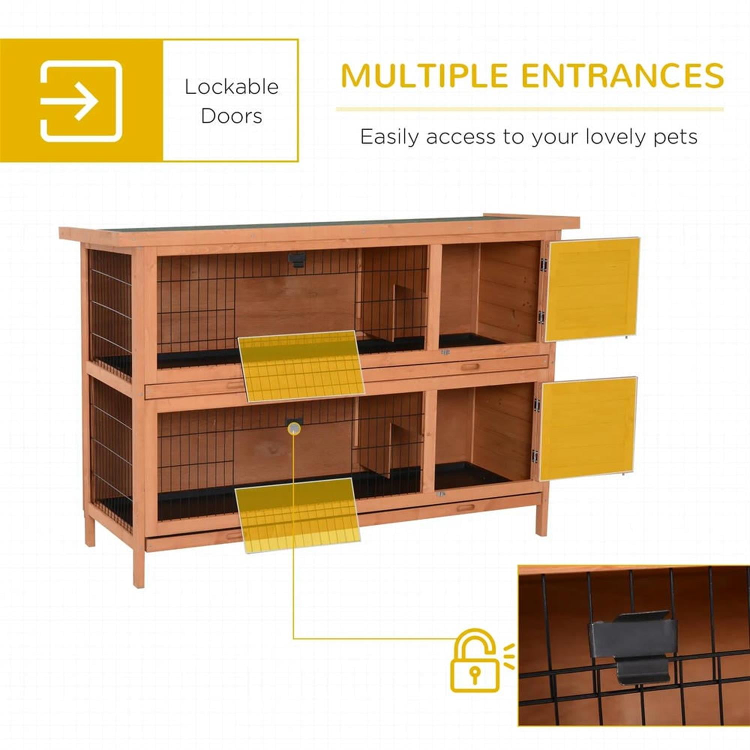 Pefilos 54" Outdoor Rabbit Hutch with Slide-out Tray, 2-Story Wooden Small Animal Habitat Enclosure Bunny Cage for Bunnies, Guinea Pigs, Orange