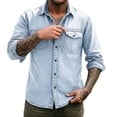 thumbnail image 2 of Men's Shirts Long Sleeve Button Down with Pocket Big and Tall Solid Turndown Collar Casual Button Front Zipper Blouse, 2 of 6
