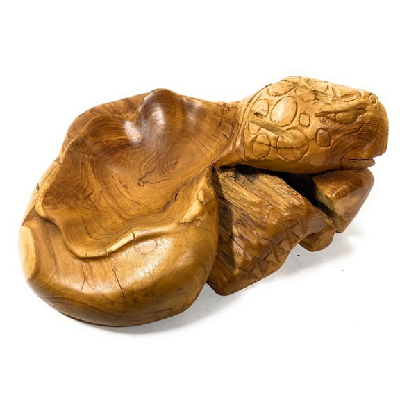 Unique Teak Root Bowl w/ Carved Turtle 19" X 16" X 8" - Centerpiece | #cin03c