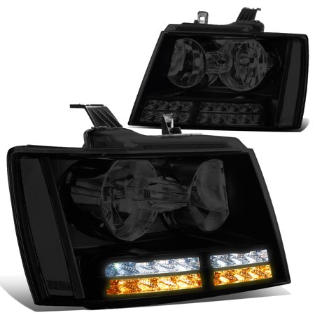 09 Avalanche Headlights For 2007 to 2014 Chevy Tahoe / Suburban / Avalanche LED DRL+Turn Signal Projector Headlight Lamps Smoked Housing Clear Corner 08 09 10 11 12 13 ()