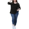 thumbnail image 2 of Blusas T-Shirts de Mujer Plus Size Agnes Orinda con Encaje, Cuello Redondo, Manga Larga, Casual, Sueltas, 4X, Negro, 2 of 6