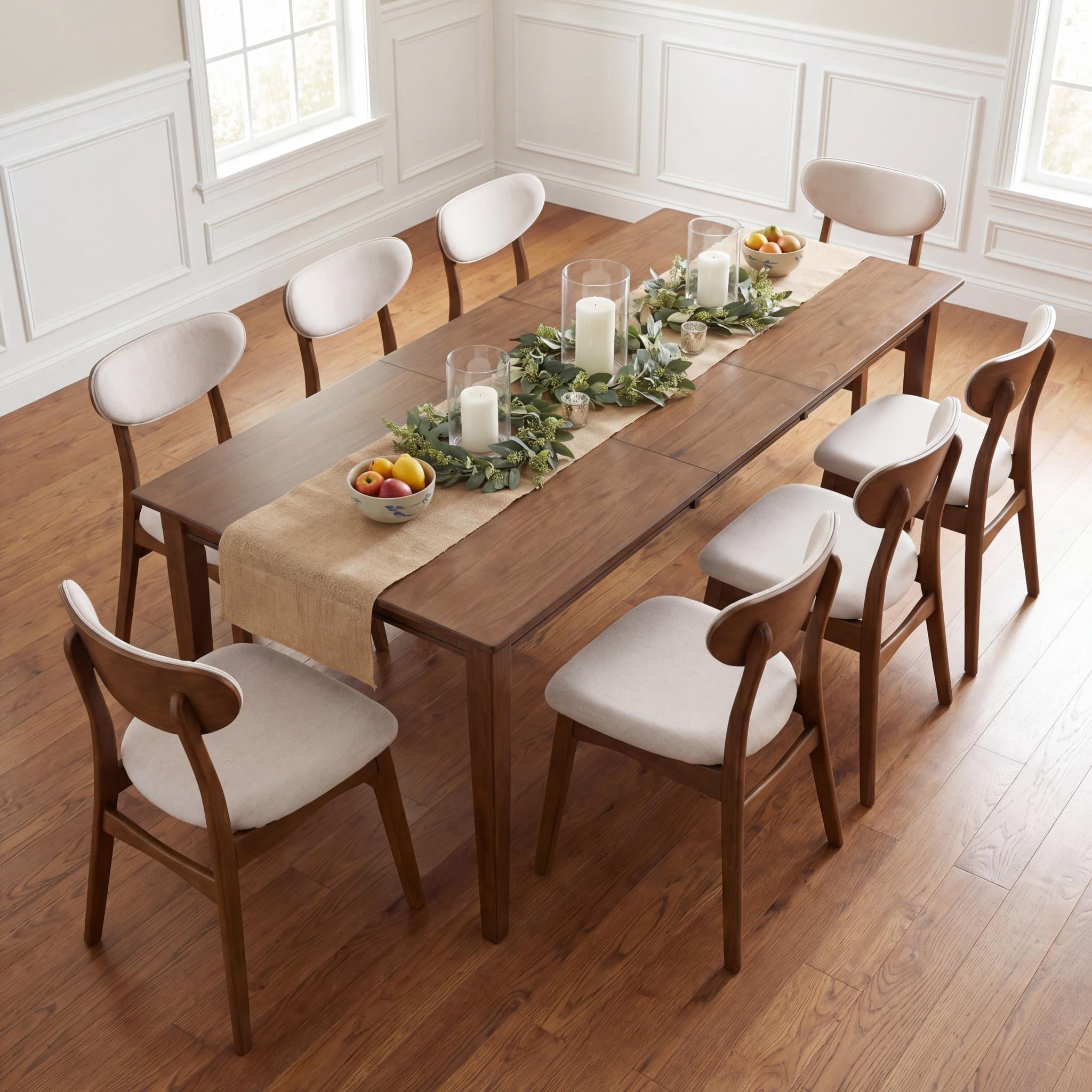 Prilinex Farmhouse Dining Chairs Set of 8, Mid Century Modern Fabric Upholstered Kitchen Chairs, Wooden Dining Room Chair with Curved Back for Kitchen Dining Room Restaurant Cafe, Beige