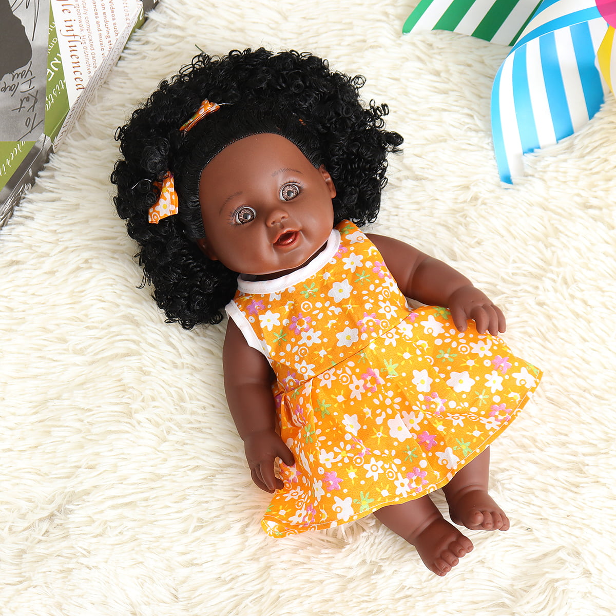 Baby Black Girl Doll Afro 12" African Print Jumpsuit Head Tie Play Dolls 30cm 