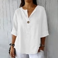 thumbnail image 2 of Tsesme Half Sleeve T-Shirt for Women Casual Loose V-Neck Button Pullover Tops Summer Comfy Versatile Tee Daily Wear,White-b,S, 2 of 7