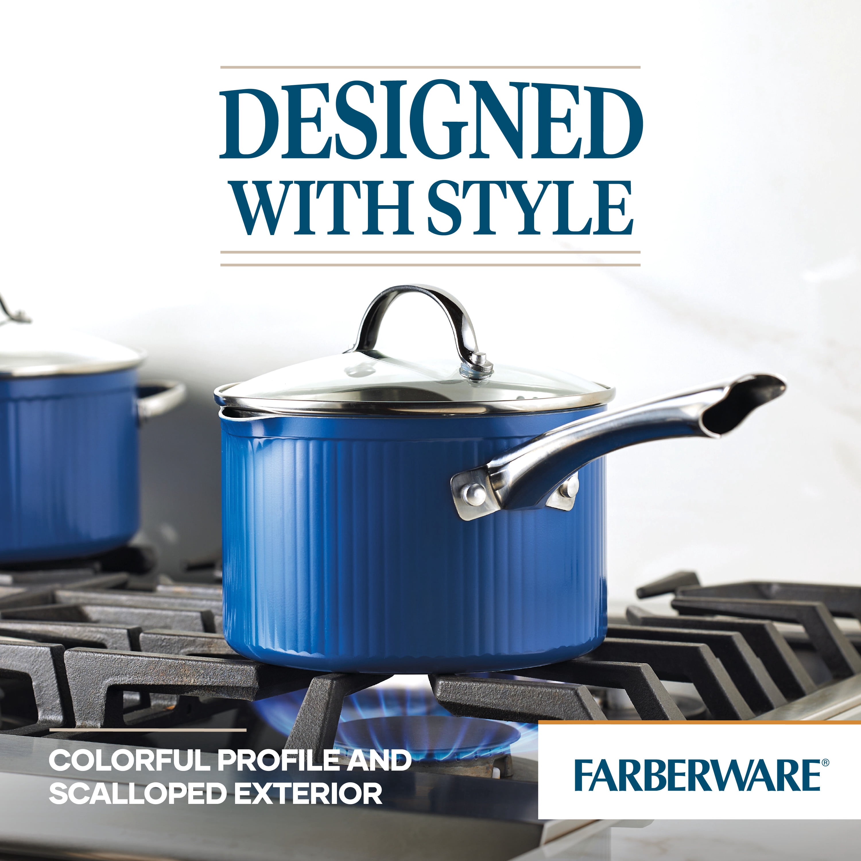 Farberware Style 3 Quart Nonstick Straining Saucepan with Tempered Glass Lid, Dishwasher Safe, Oven Safe to 500°F