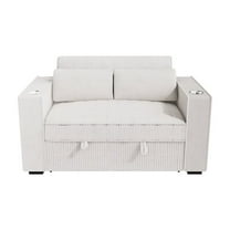 Poundex Upholstered Corduroy Convertible Sofa with Cupholders in Beige