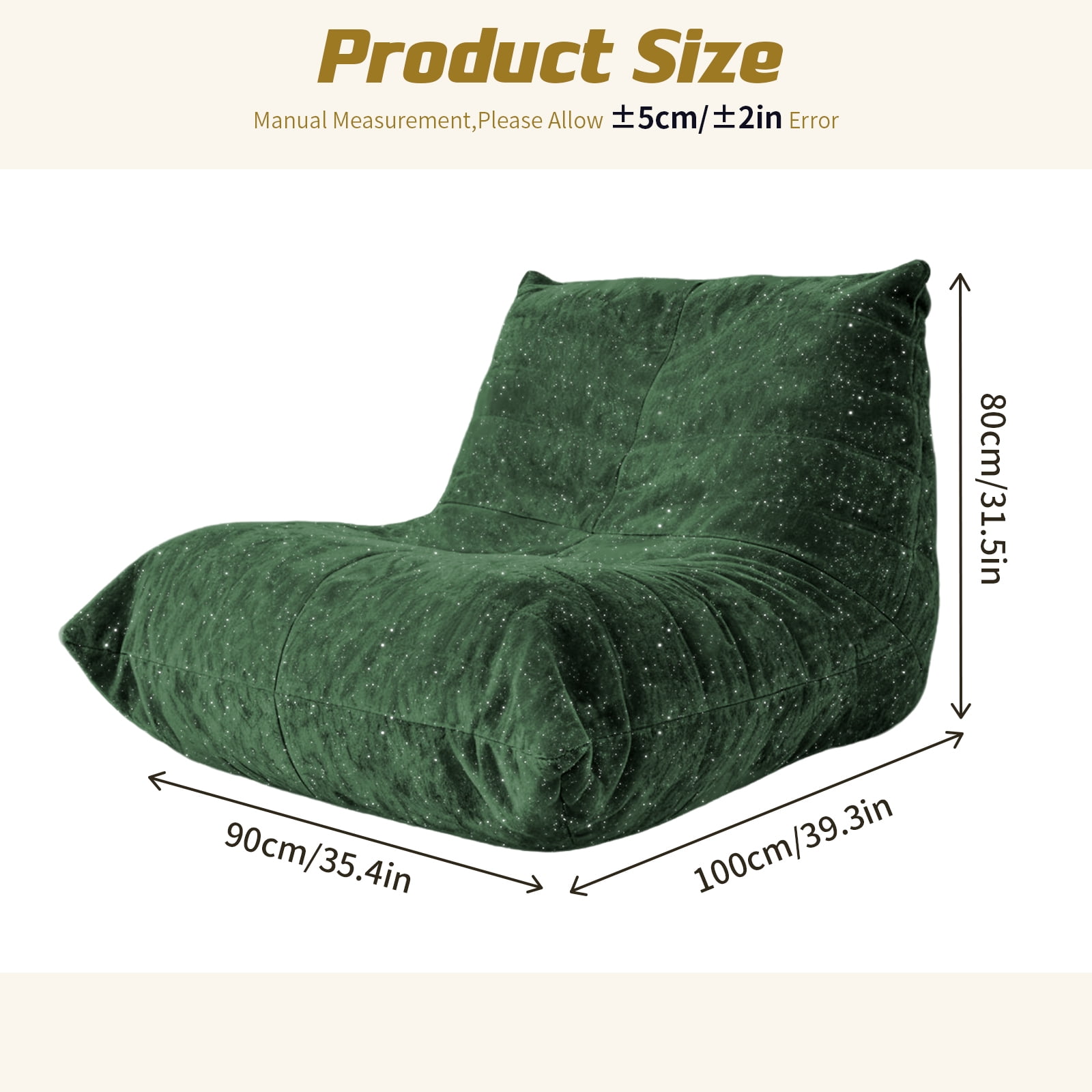 Leumius Bean Bag Chair,L-Shaped Memory Foam Bean Bag Sofa for Adults,Beanbags Lazy Sofa for Bedroom, Living Room, Office and Home,Green