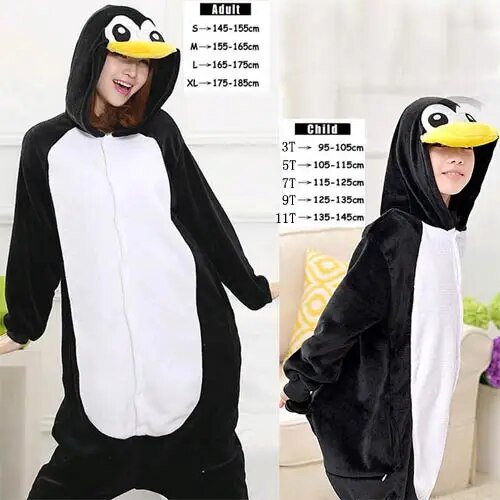 Kigurumi-Pijama de pingüino negro, disfraz de fiesta de Cosplay, ropa de dormir de franela, juego de dibujos animados de animales