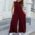 thumbnail image 5 of cfhntfmh Women's Summer Fashion Cap Sleeve Jumpsuits Knit Round Neck Button down Flowy Palazzo Pants Rompers, 5 of 7
