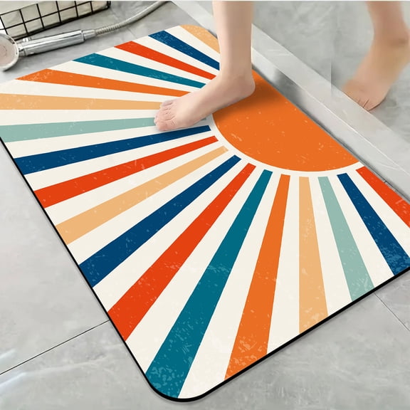 1pc Retro Sunburst Bathroom Rug Bathroom Decor and Accessories- Durable,Anti Slip,And Quick Drying,Suitable For Indoor/outdoor Use - Perfect For Bathrooms,Bedrooms,Kitchens