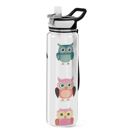 

32oz Transparent Sports Water Bottle with Straw BPA Free Tritan for Kids Adults Outdoor School Gym Fitness Colorful Cute Owls