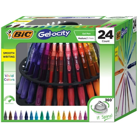 BIC Gel-ocity Original Retractable Gel Pen Spinner, Assorted Colors, 24