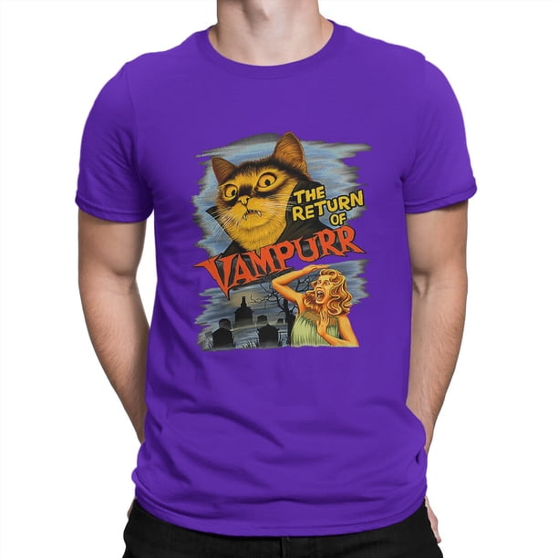 Camisetas de gato vampiro para hombre, camisetas divertidas de gato el retorno de Vampurr, camiseta de manga corta con cuello redondo, Tops de algodón 4XL 5XLpurple