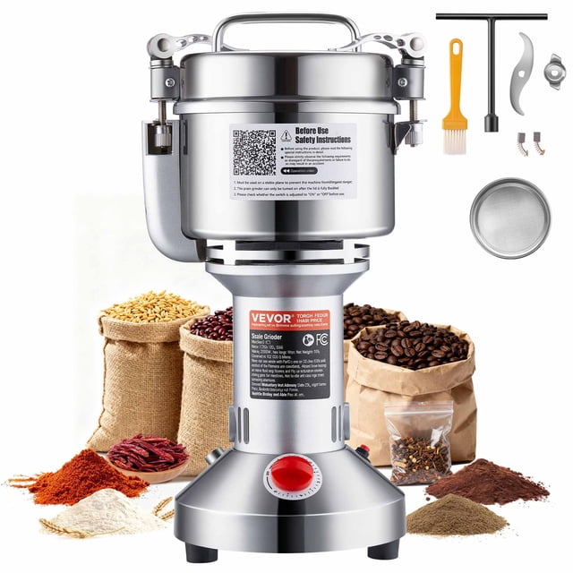 KFFKFF VEVOR 750g Electric Grain Mill Grinder, High Speed 2000W Commercial Spice Grinders, Stainless Steel Pulverizer Powder Machine, for Dry Grains Spices Cereals Coffee Corn Pepper, Straight Type