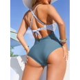 thumbnail image 5 of Women'S  Swimsuits Tummy Control Cutout High Waisted Bathing Suit Wrap Tie Back 1 Piece Swimsuit Stripe Blue XL, 5 of 8