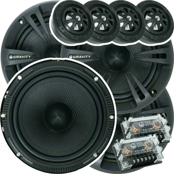 Two Pairs of Gravity 6.5-Inch 2-Way Car Component Speaker Audio System 6-1/2in Bundle