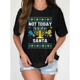 thumbnail image 1 of Camiseta de algodón de Hanukkah para mujer, con estampado de dibujos animados "Hoy no, Papá Noel", cuello redondo, manga corta, elasticidad ligera, tejido de punto, estilo deportivo, ideal para las cu, 1 of 6