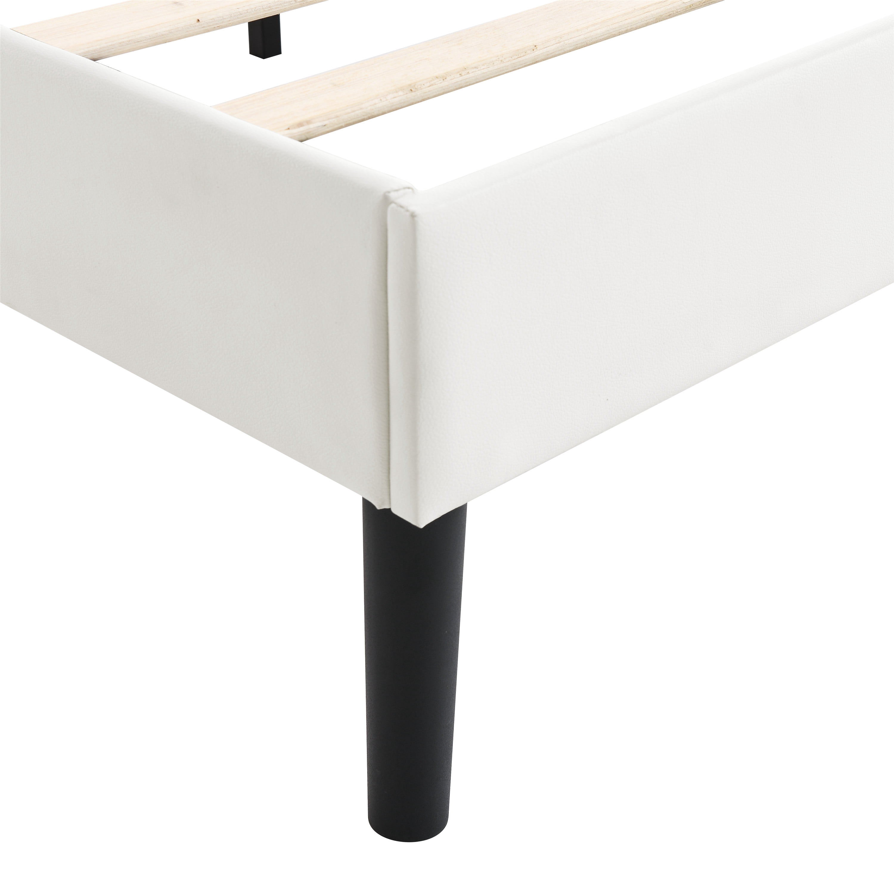 Aukfa Queen Size Bed Frame with Upholstered Adjustable Headboard, Faux Leather Platform Bed with Wood Slats Support, No Box Spring Needed, White