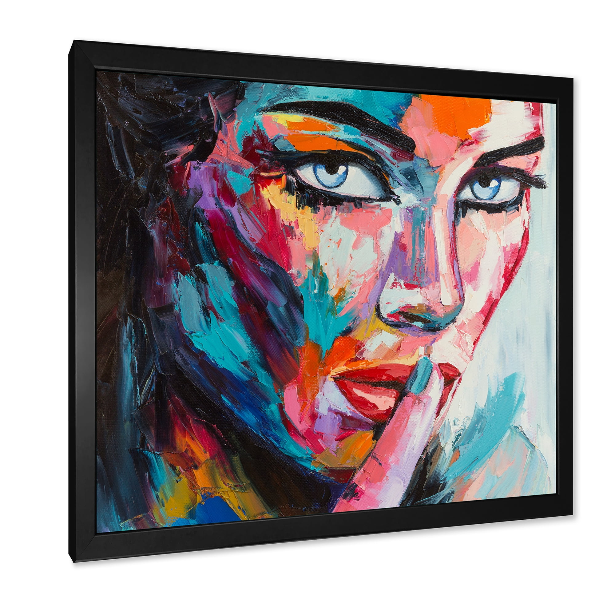 Designart 'Abstract Portrait Of A Young Woman With Blue Eyes II' Modern Framed Art Print