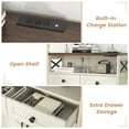 thumbnail image 4 of Farmhouse Storage Cabinet with Charge Station & Open Shelf,Coffee Bar Station Table with Adjustable Shelves and Barn Doors for Kitchen Dining Room,White, 4 of 9
