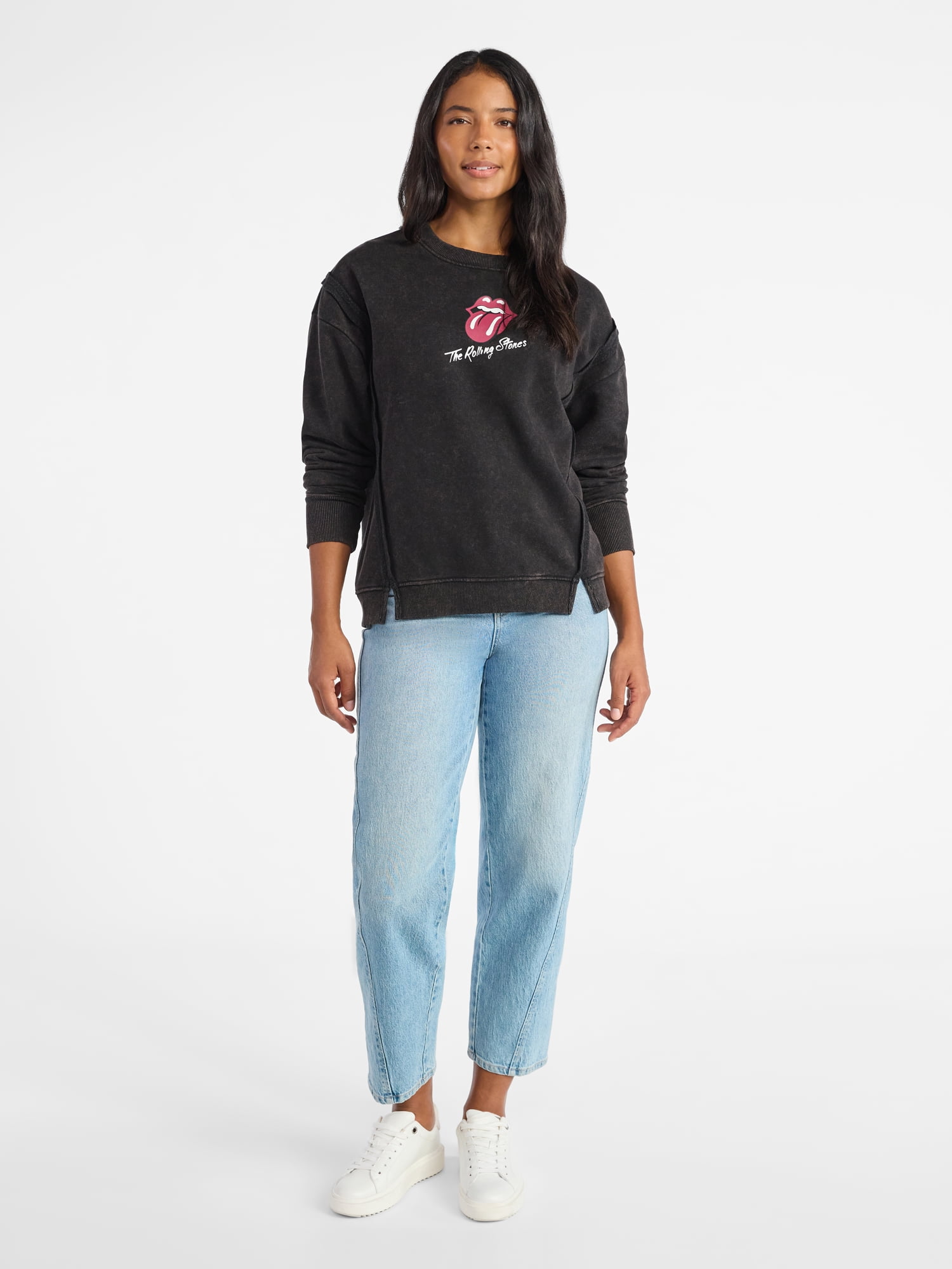 Time and Tru Women's Rolling Stones Tongue Graphic Sweatshirt with Long Sleeves, Sizes XS-XXXL