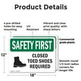 thumbnail image 2 of (2 Pack) Closed Toed Shoes Required With Symbol OSHA Safety First Sign 18 Inch X 12 Inch Plastic Sign, Weather Resistant, UV Protected for Workplace, Business, and Construction Site,, 2 of 8