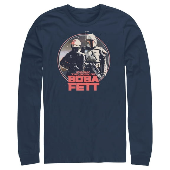 Men's Star Wars: The Book of Boba Fett Fennec and Boba Classic Circle  Long Sleeve Shirt Navy Blue 2X Large
