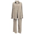 thumbnail image 4 of Baqcunre Cotton Linen Outfits Dressy Business Work Suits Streetwear Button Down Tops and Pants Suit,Size L,Two Piece Sets for Women,Outfits for Women,Lounge Sets for Women,Womens Pajama Sets,,Beige, 4 of 5