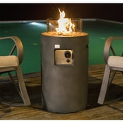 COSIEST Outdoor Propane Fire Pit Table Ledgestone Round Base, Wind Guard