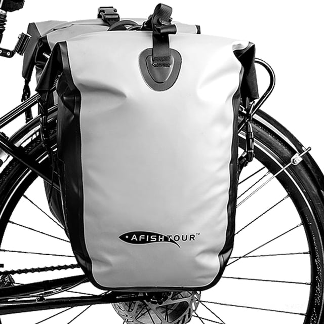 AFISHTOUR Waterproof Bike Panniers, 25L Bike Bags for Bicycles Rear Rack, Bicycle Saddle Bag for Grocery (Grey, 1 PCS)