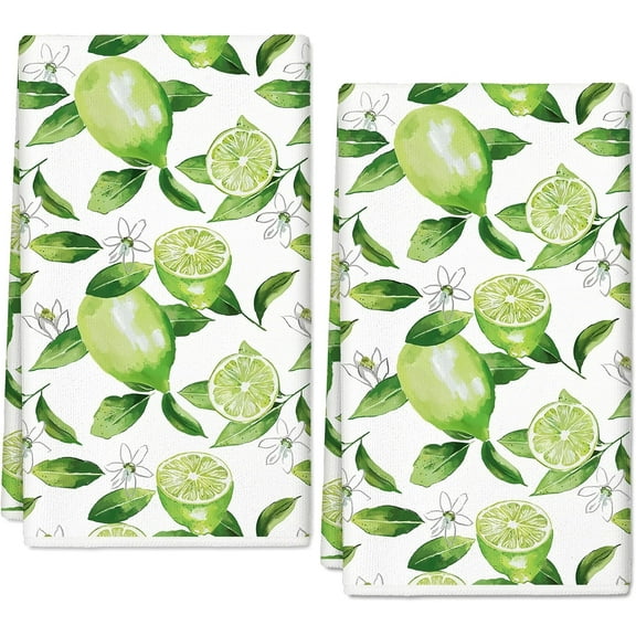 Lemon Kitchen Towel Watercolor Green Lime Dish Towels 18 x 26 Inch Hand Drying Tea Towel for Cooking Baking Cleaning, 2Pcs